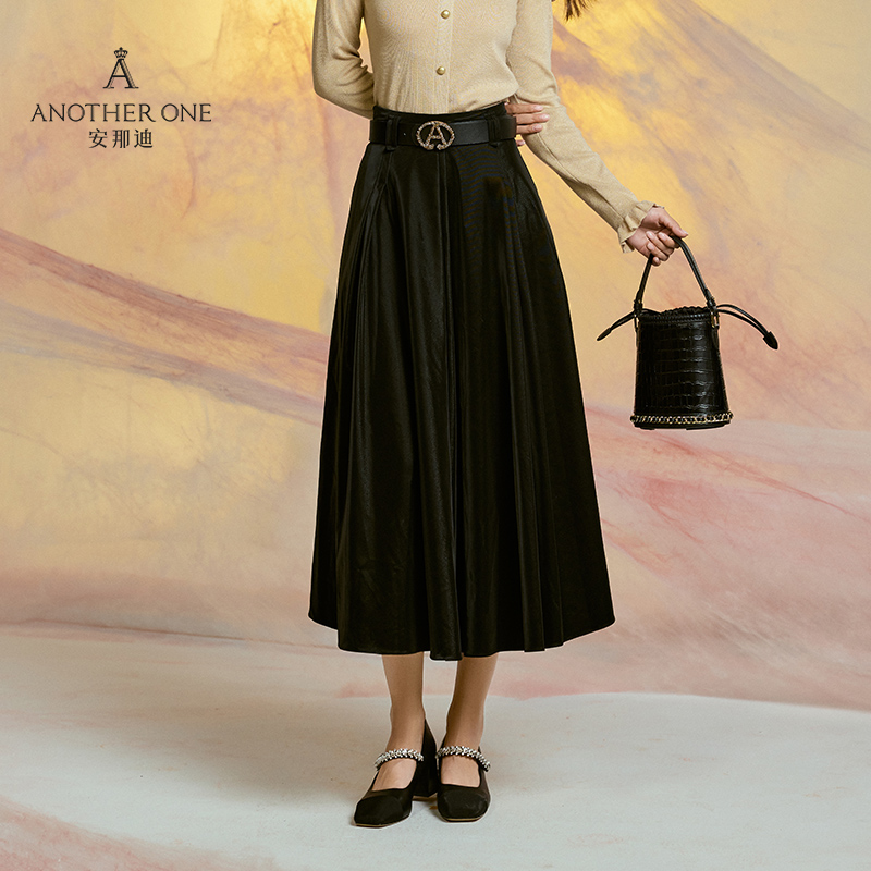 ANOTHER ONE安那迪休闲复古高腰百搭半身裙气质OL风时尚长裙