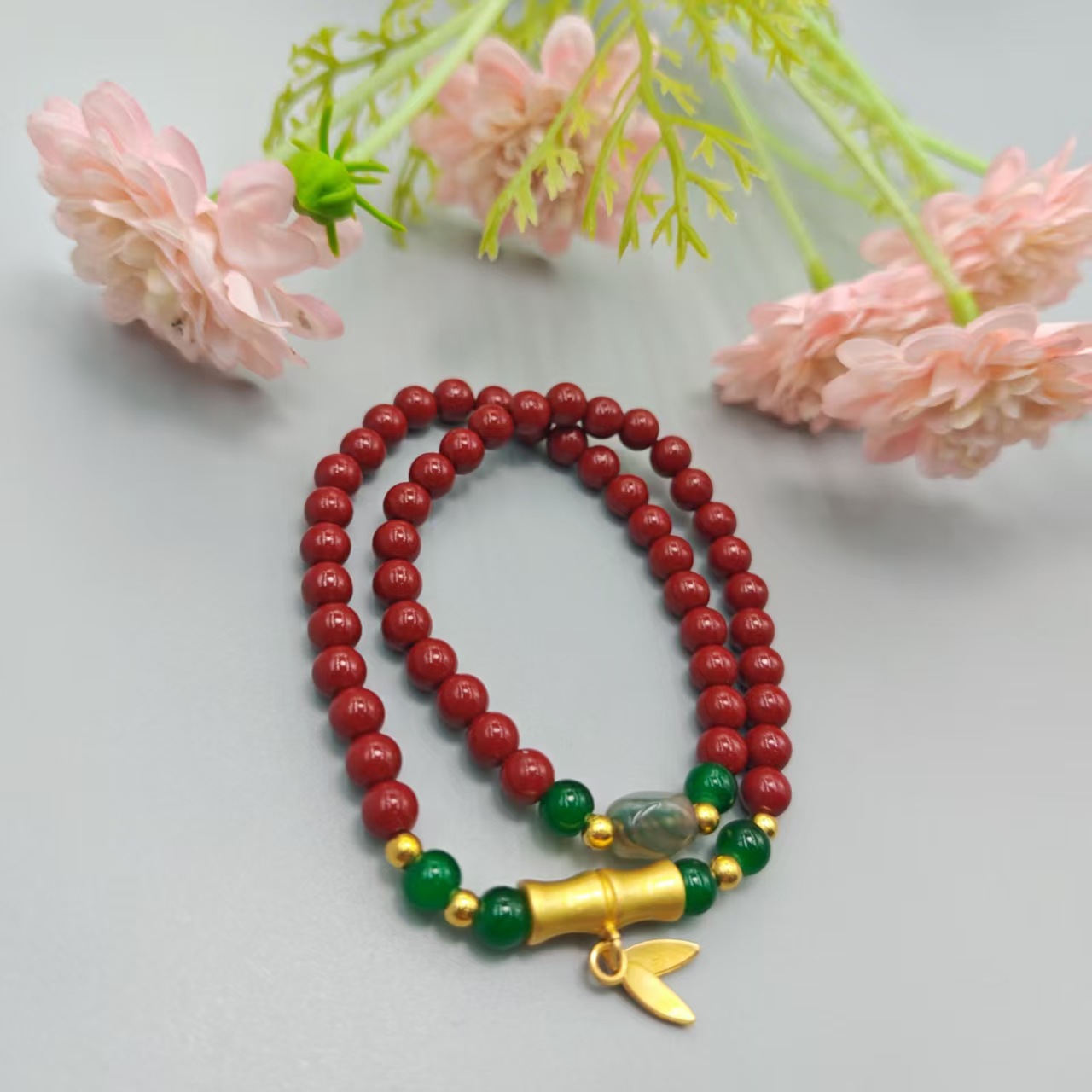 竹节款双圈手串手链节节高升转运珠手串竹子竹叶串珠文玩手串