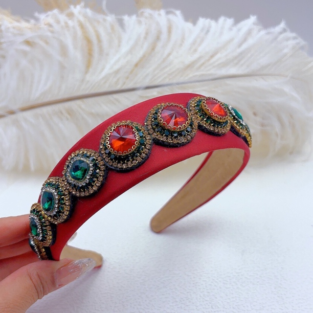 紫色绿色精致宝石丝绒发箍女森系重工款头饰