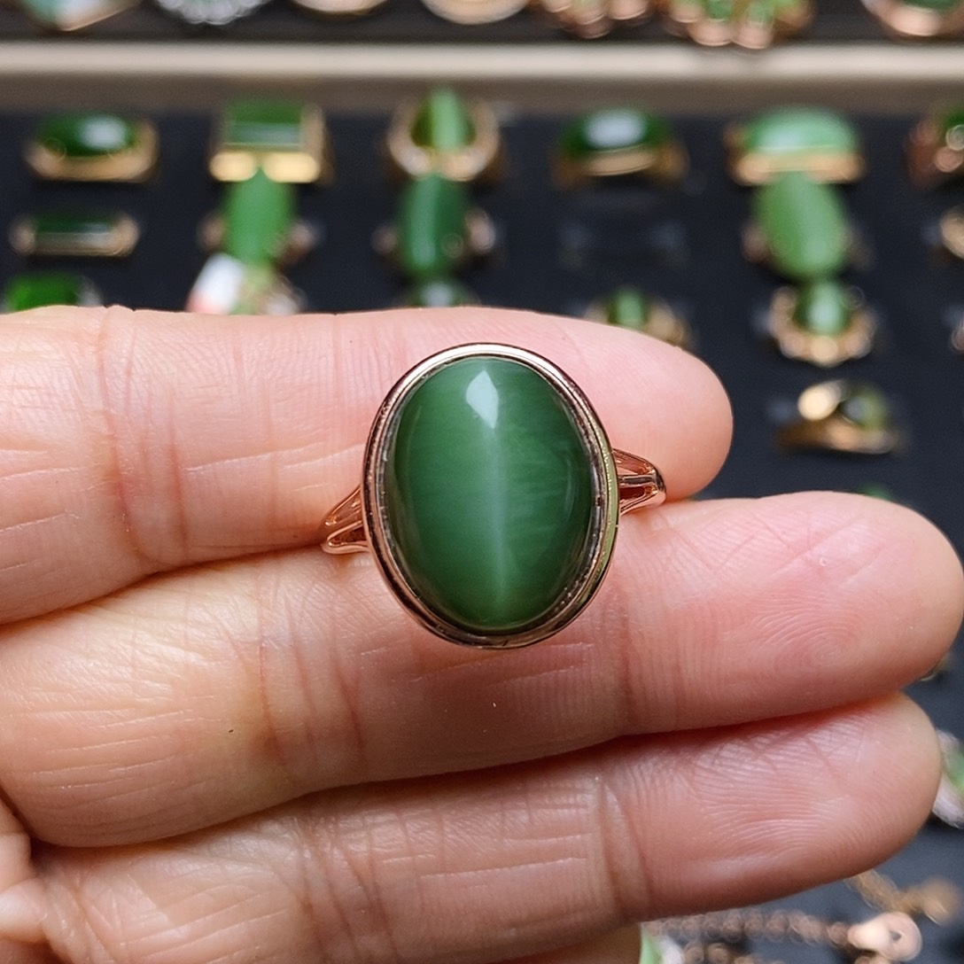 和田玉（碧玉）戒指银S925镶嵌