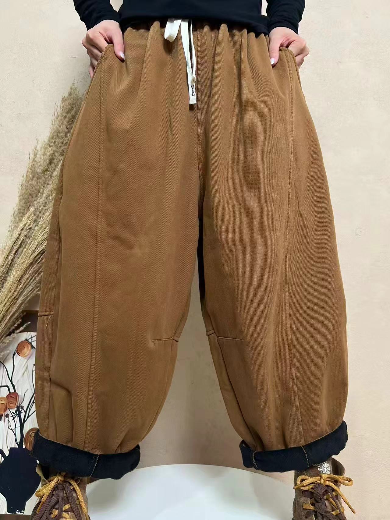 HY   860竖分割线捏皱加绒裤