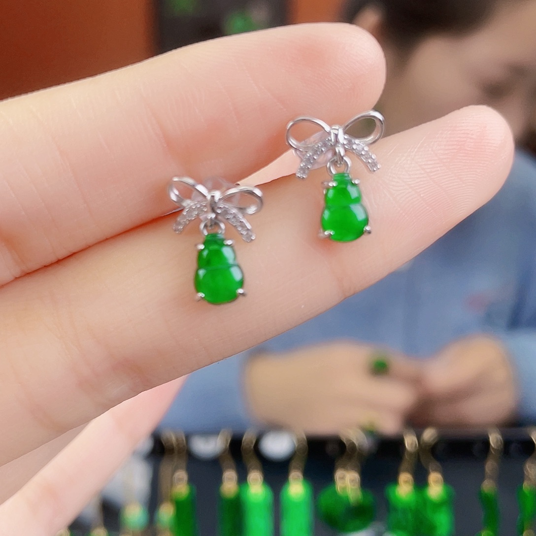 翡翠银S925镶嵌耳饰