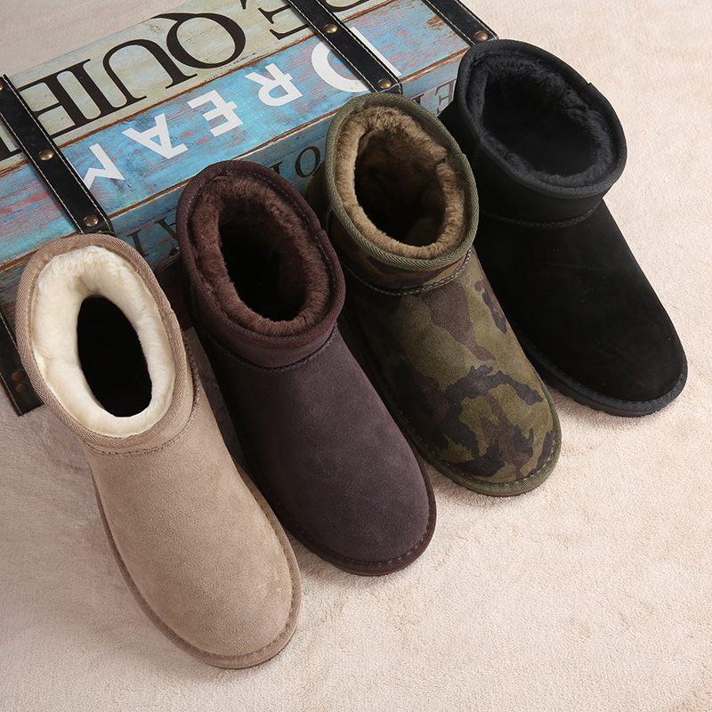 真皮雪地靴男士冬季保暖加绒东北加厚防滑短靴子棉鞋面包鞋