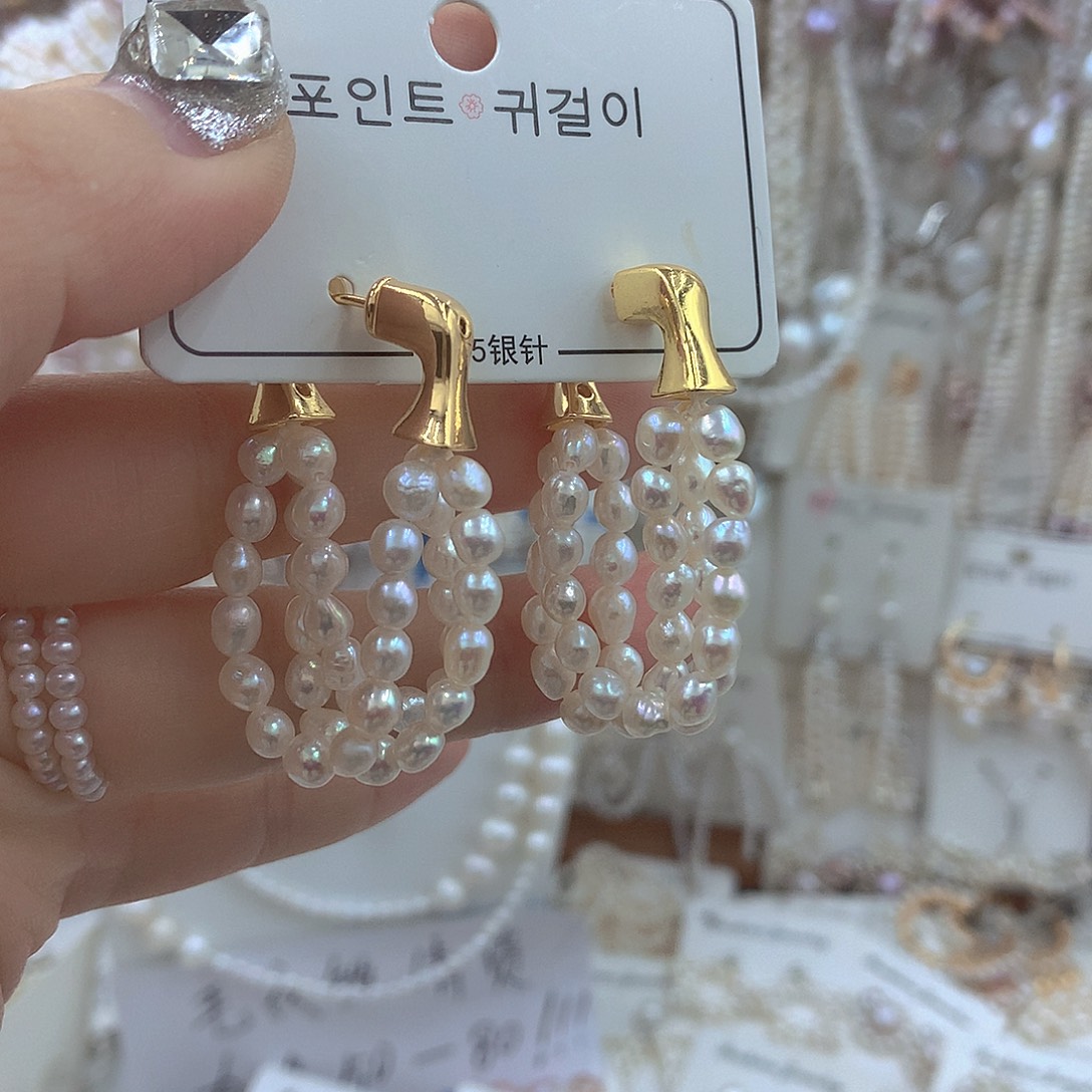 银S925镶嵌淡水珍珠耳饰