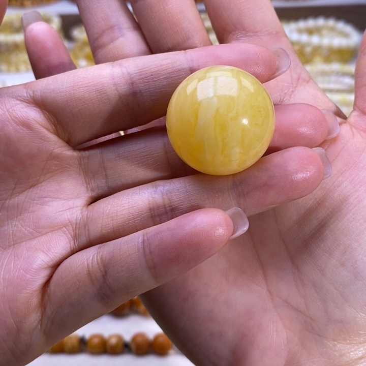 裸石琥珀未镶嵌24+虎皮纹鸡油黄圆珠