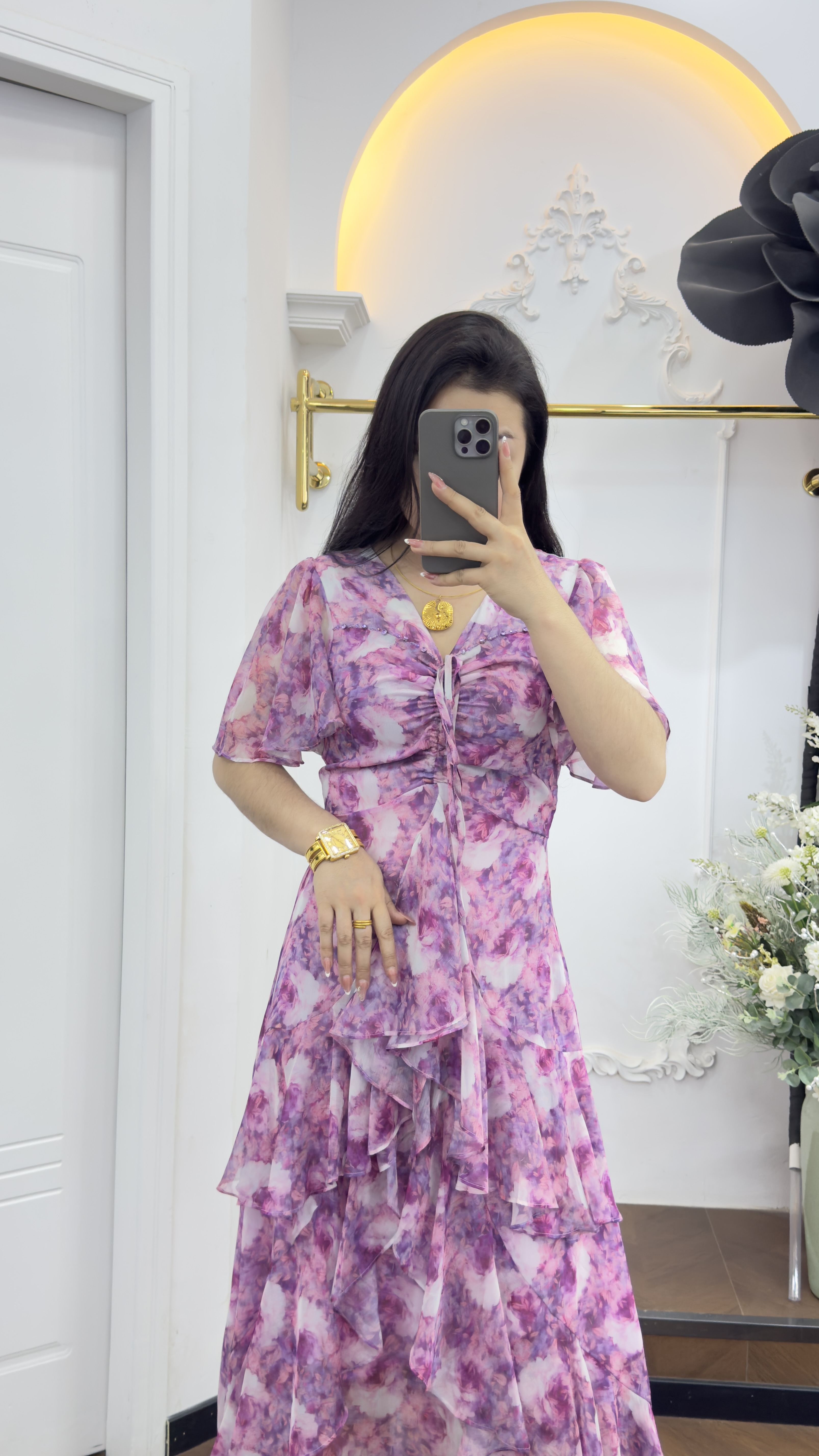 高气质显瘦夏季印花碎花松紧腰设计师修身法式连衣裙