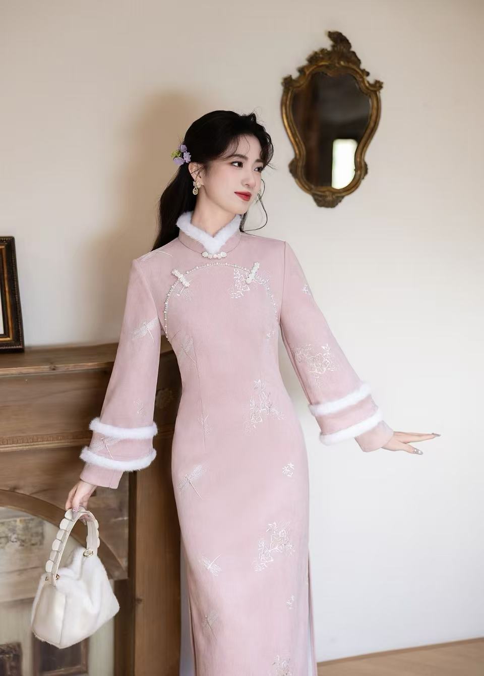 【倾城】新中式中长款加厚旗袍加绒冬款厚款日常复古超级好看冬季