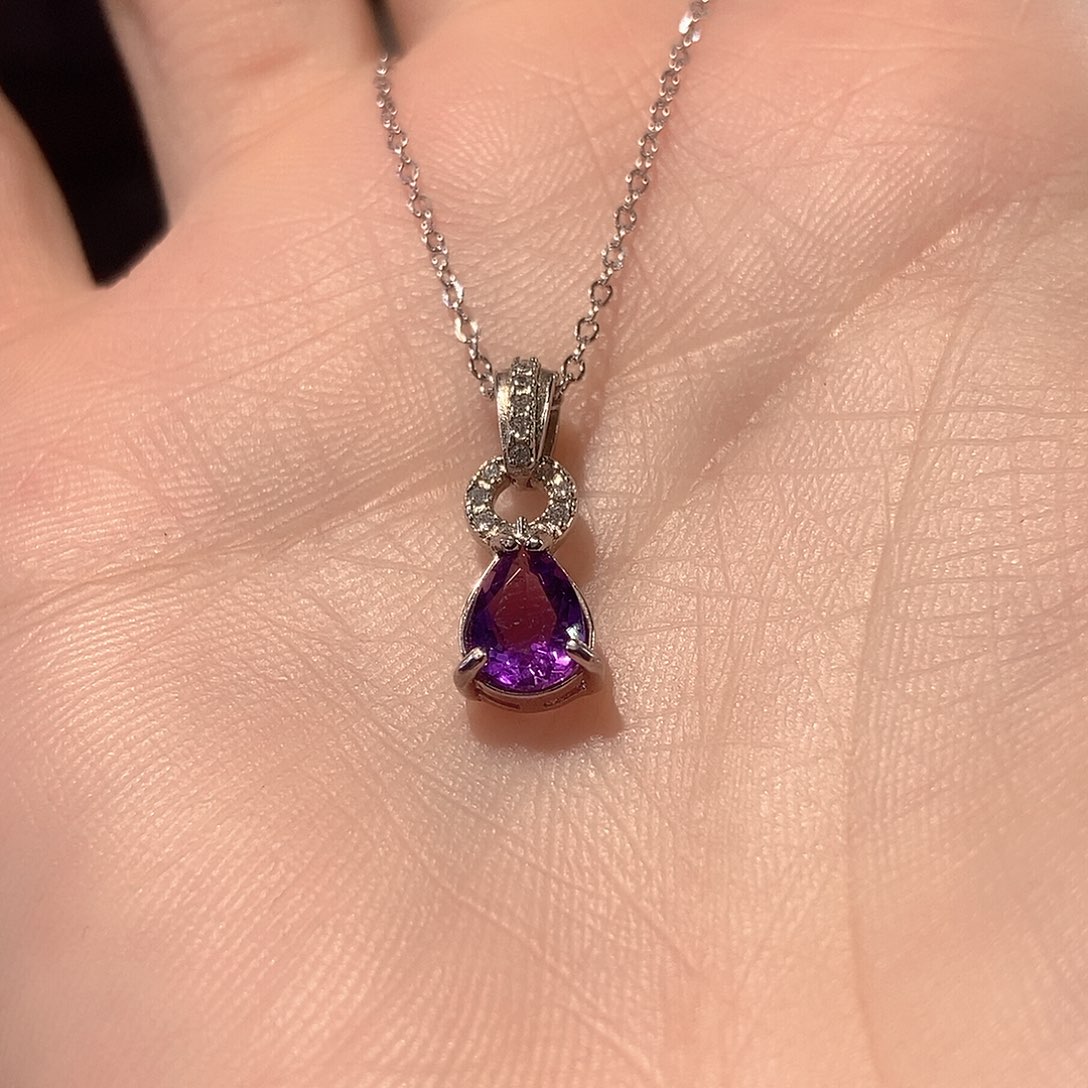 紫晶颈饰银S925镶嵌?*V水晶