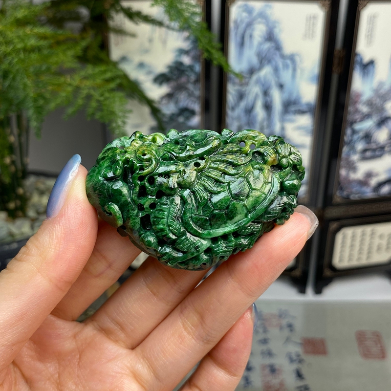 毛货  黄加绿龙龟玉横挂件手把件 天然翡翠A货
