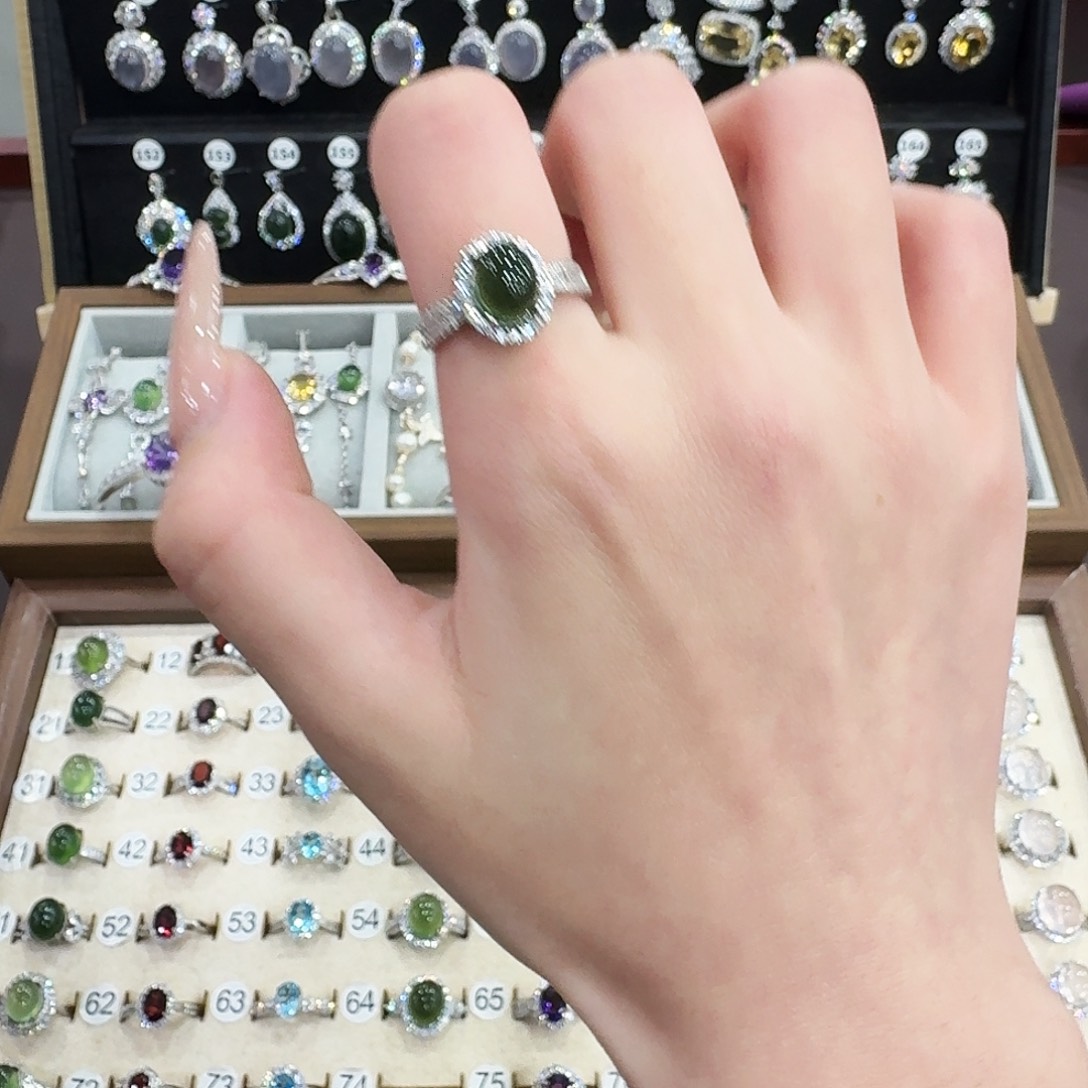 蛇纹石玉银S925镶嵌戒指