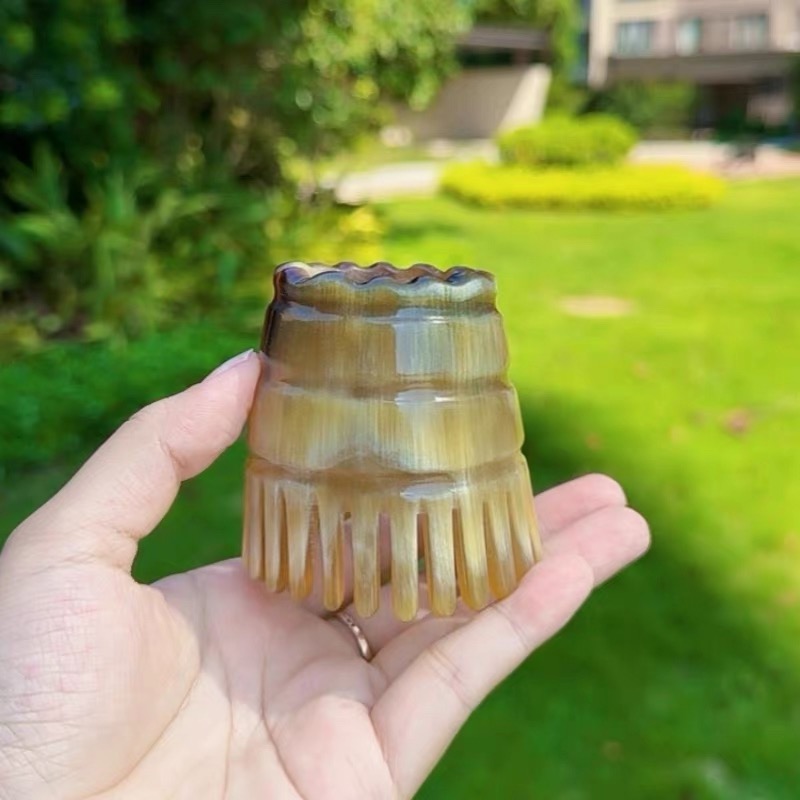 天然正品牛角梳子头部按摩按摩器洗头梳头经络专用牦牛圆筒头疗梳