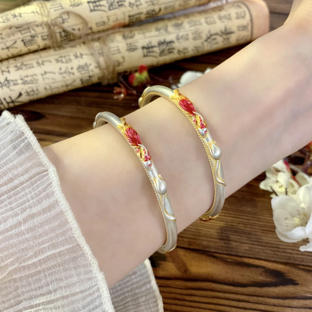 足银手镯 【转运锦鲤】珐琅彩足银999.9闭口手镯约31～35克