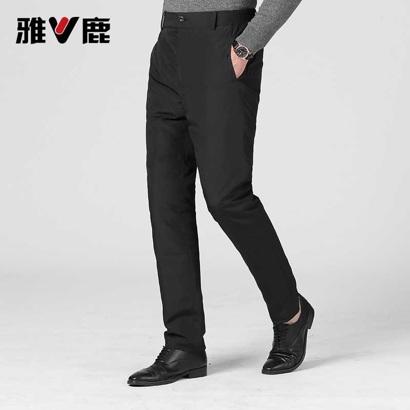 雅鹿男装2025冬男士加厚商务休闲小脚羽绒裤保暖裤外穿休闲裤