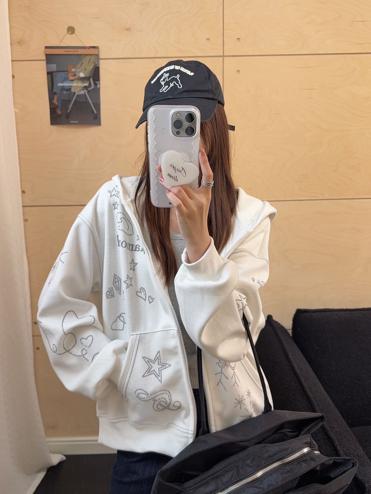 程程甄选 潮流美式复古涂鸦烫钻连帽厚外套1036【会掉钻介意慎拍】