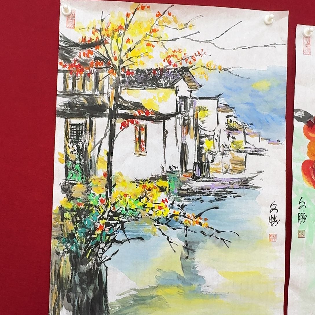 国画四尺三开手绘作品