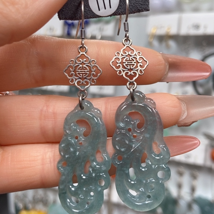 【闪购商品】翡翠耳饰银S925镶嵌耳饰