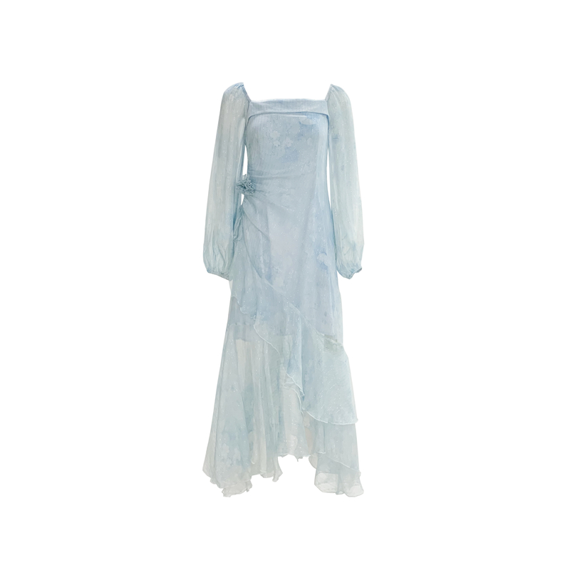 【Qian倩轻奢-蓝色西海岸】重磅100桑蚕丝连衣裙Y144