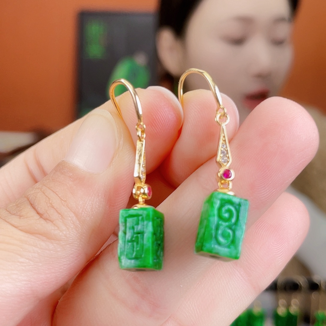 翡翠银S925镶嵌耳饰