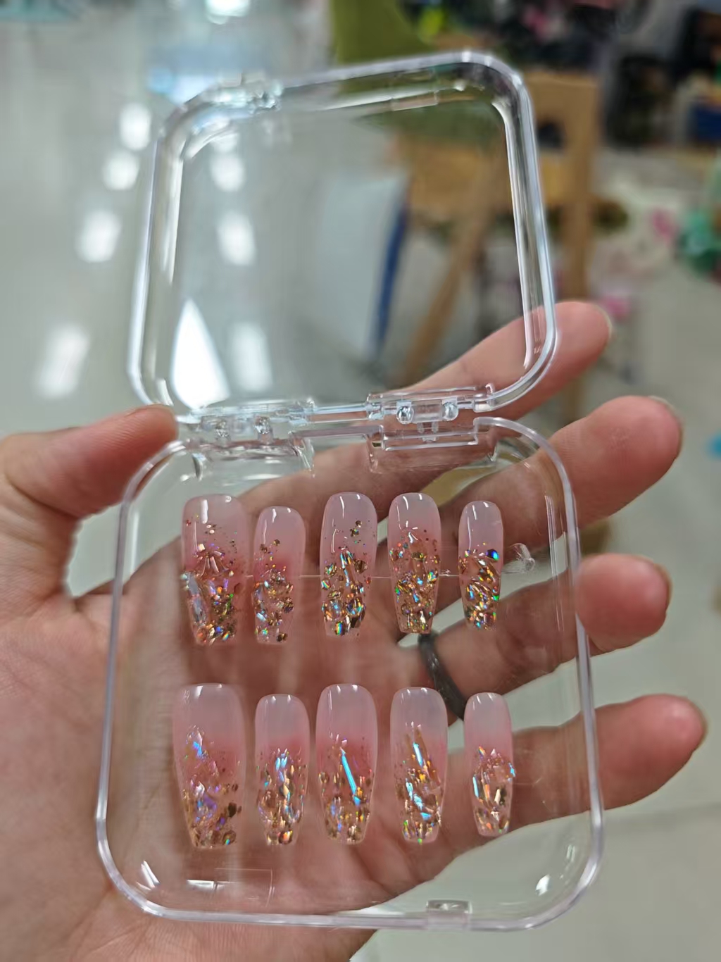 超闪纯手工穿戴甲短款美甲时尚流行
