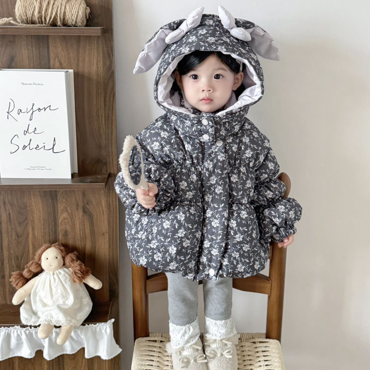 【现货当天发】暖兔兔！韩系女童森系新款棉服外套加厚过冬碎花洋气