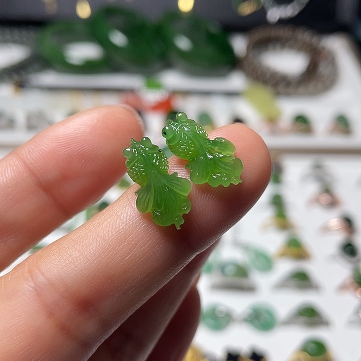 和田玉（碧玉）银S925镶嵌耳饰