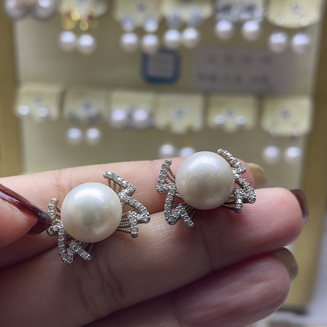 淡水珍珠耳饰银S925镶嵌