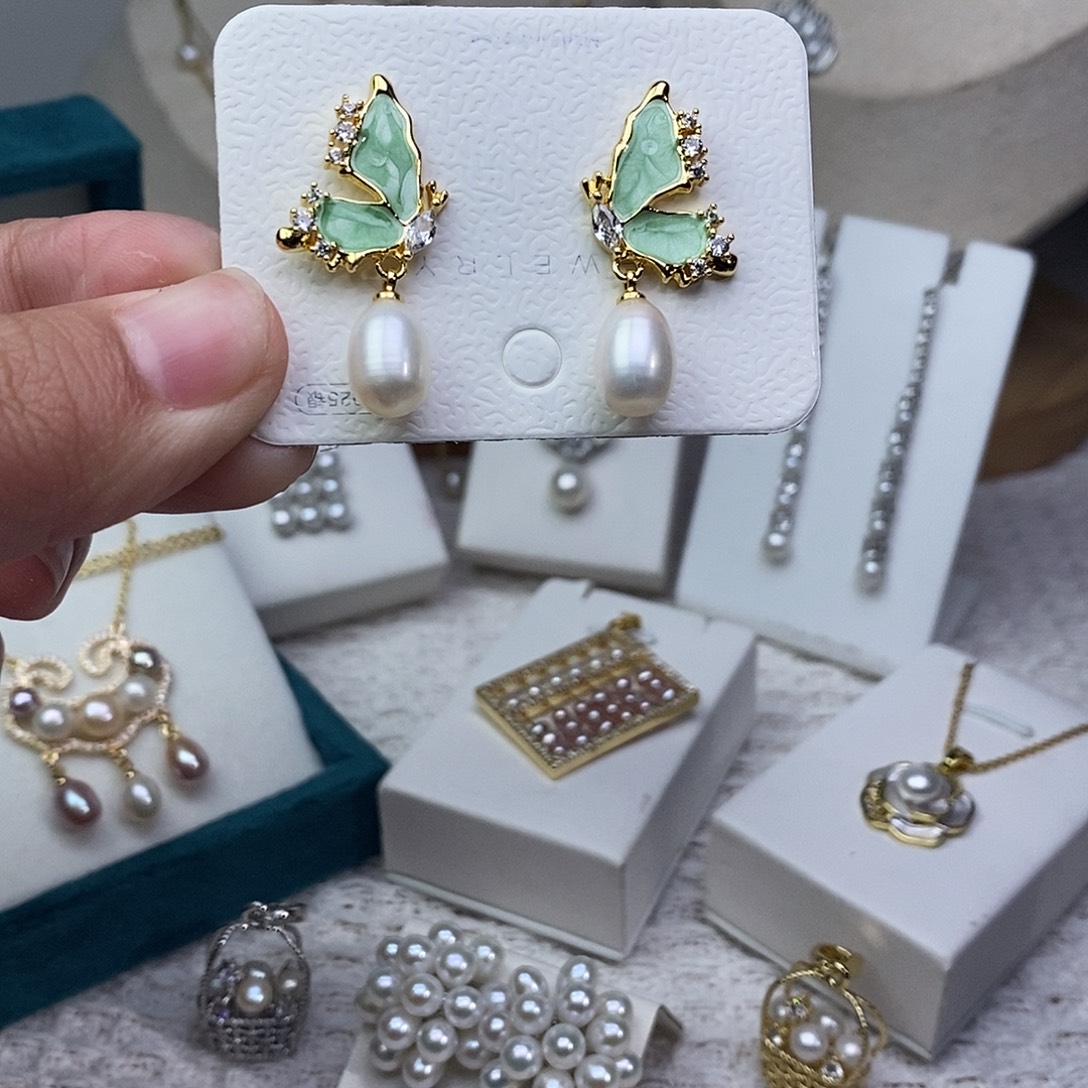 耳饰银S925镶嵌淡水珍珠