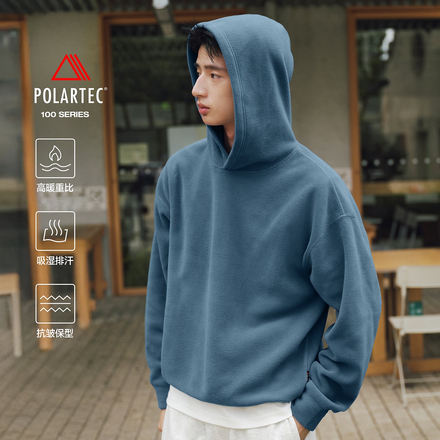 Restick【Polartec C100】摇粒绒抓绒保暖连帽卫衣帽衫 短宽廓形