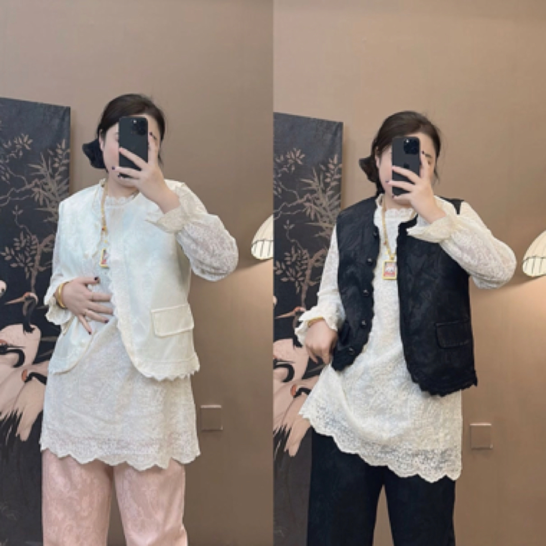 1201仙女蕾丝衫马甲套装