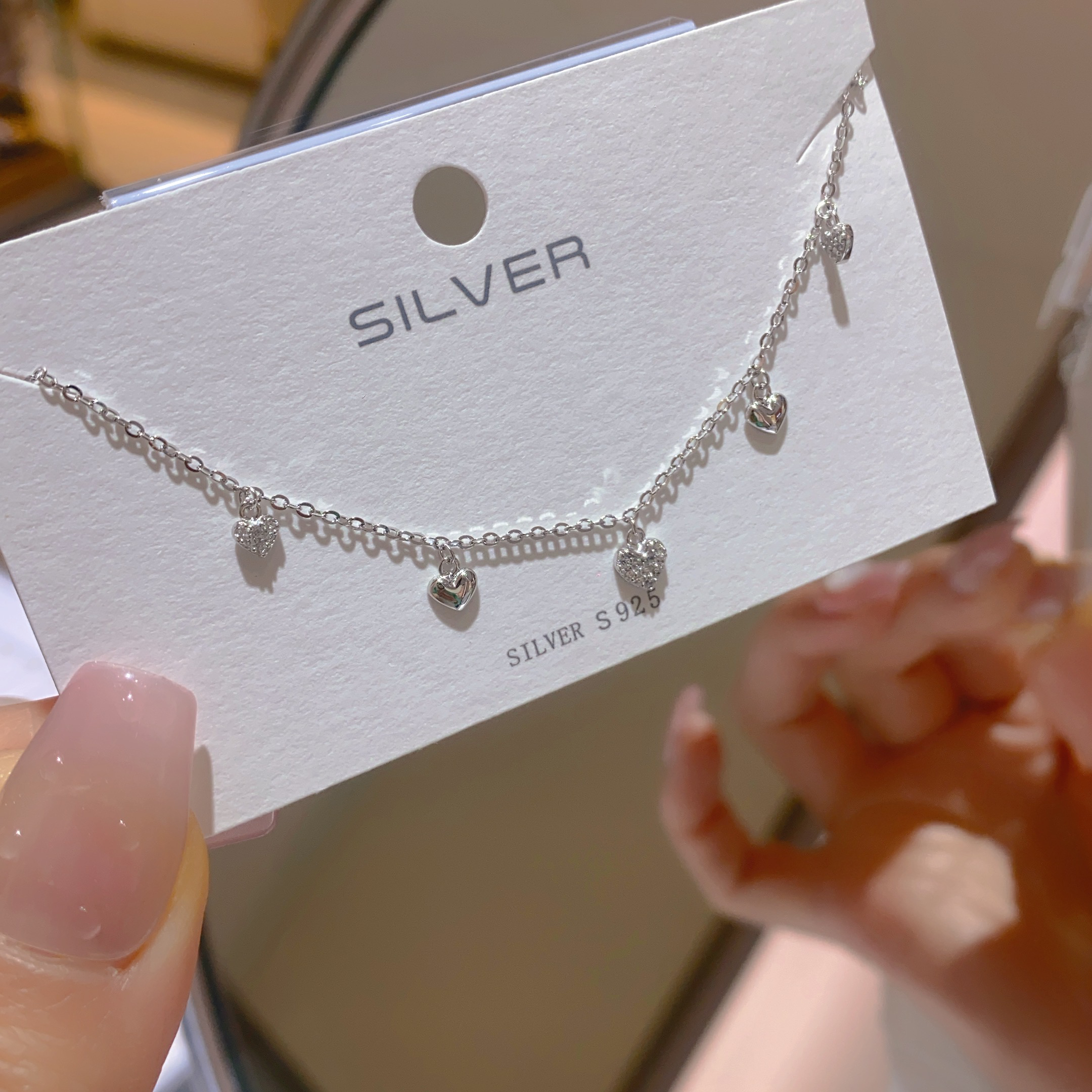 925银合成锆石手链 925银手链 小清新银饰手链时尚气质 F0073 