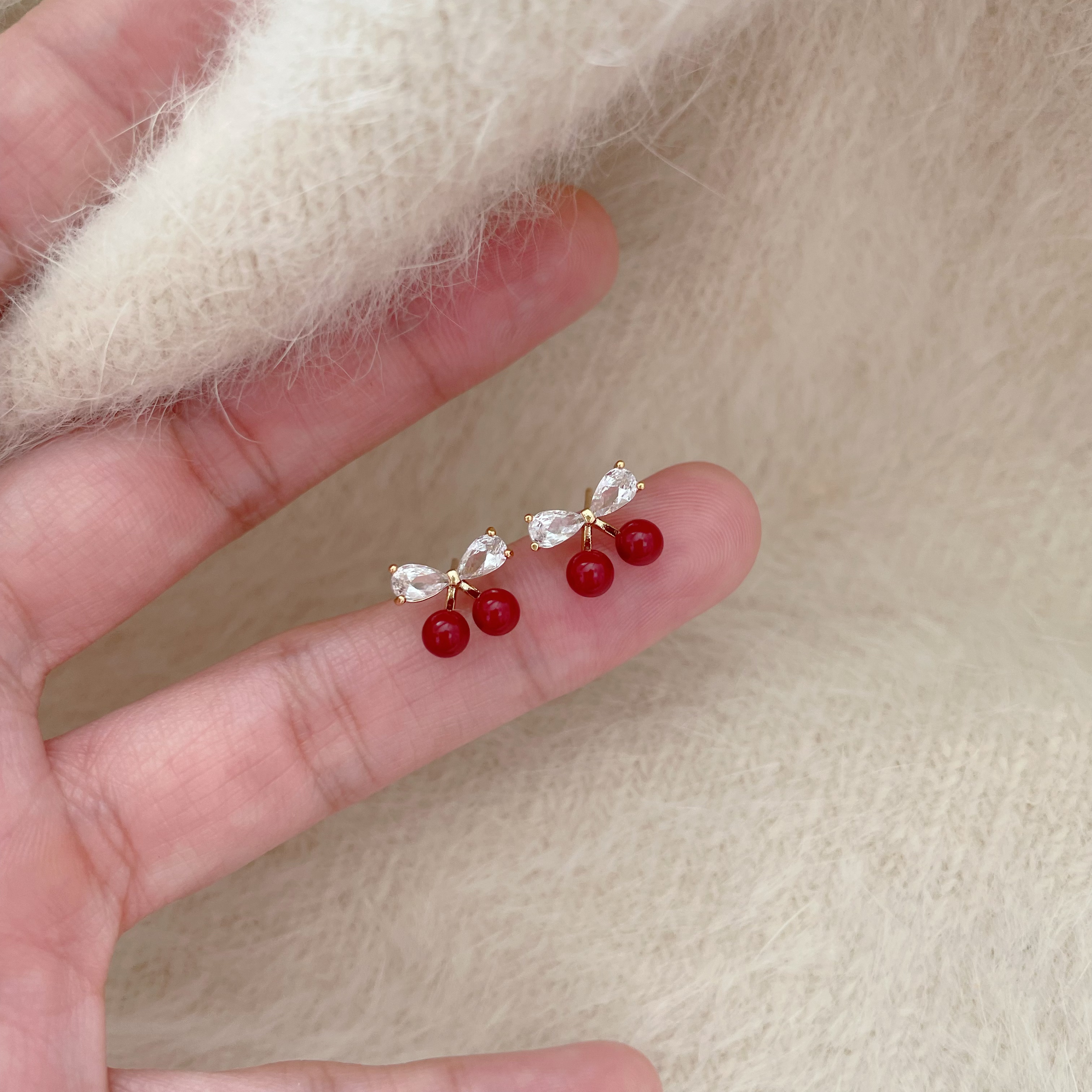 铜合金耳饰 D2380 红色樱桃超甜气质时尚高级独特气质耳钉女