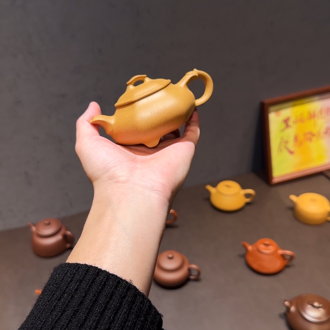 紫砂茶壶六方简瓢 140cc 黄金段 半手