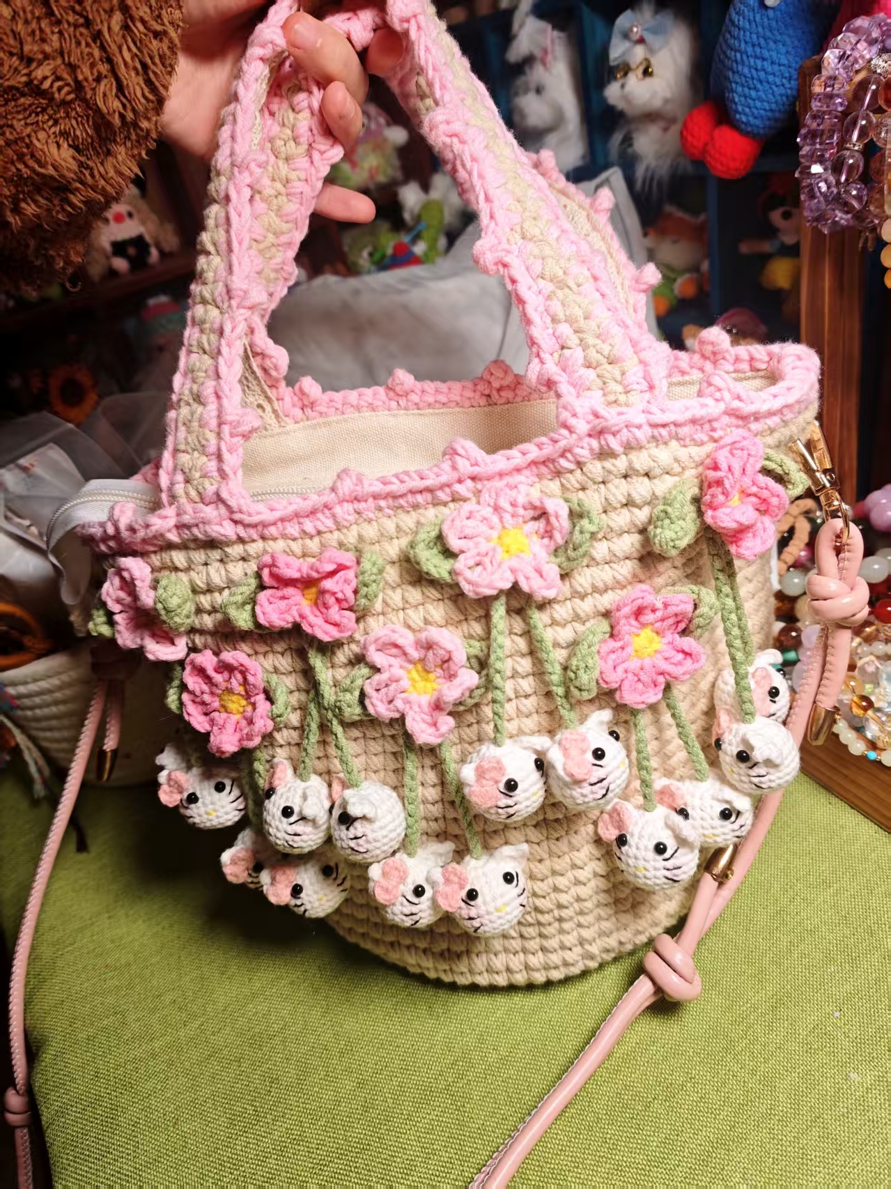kitty头硬底手工钩织包
