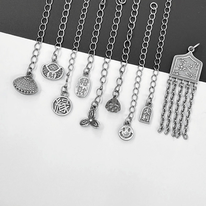 山西老银复古做旧扇形流苏素银耳饰项链diy挂件饰品配件多条链穗