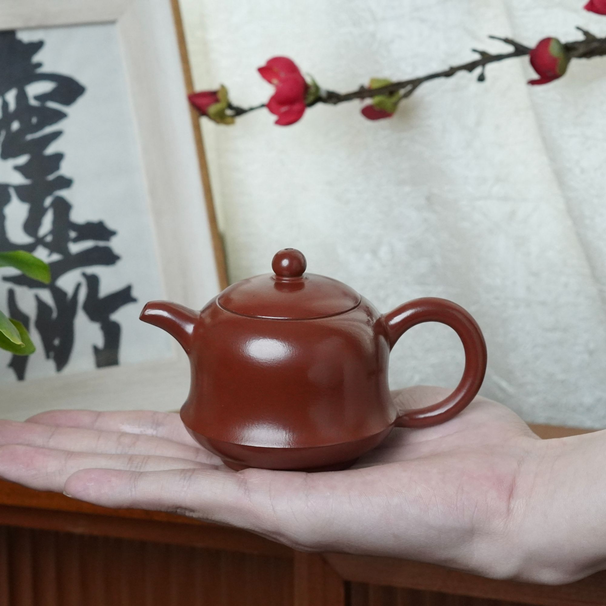 潮州手拉壶大红袍金钟壶纯手工原矿朱泥小品功夫茶壶家用全手工