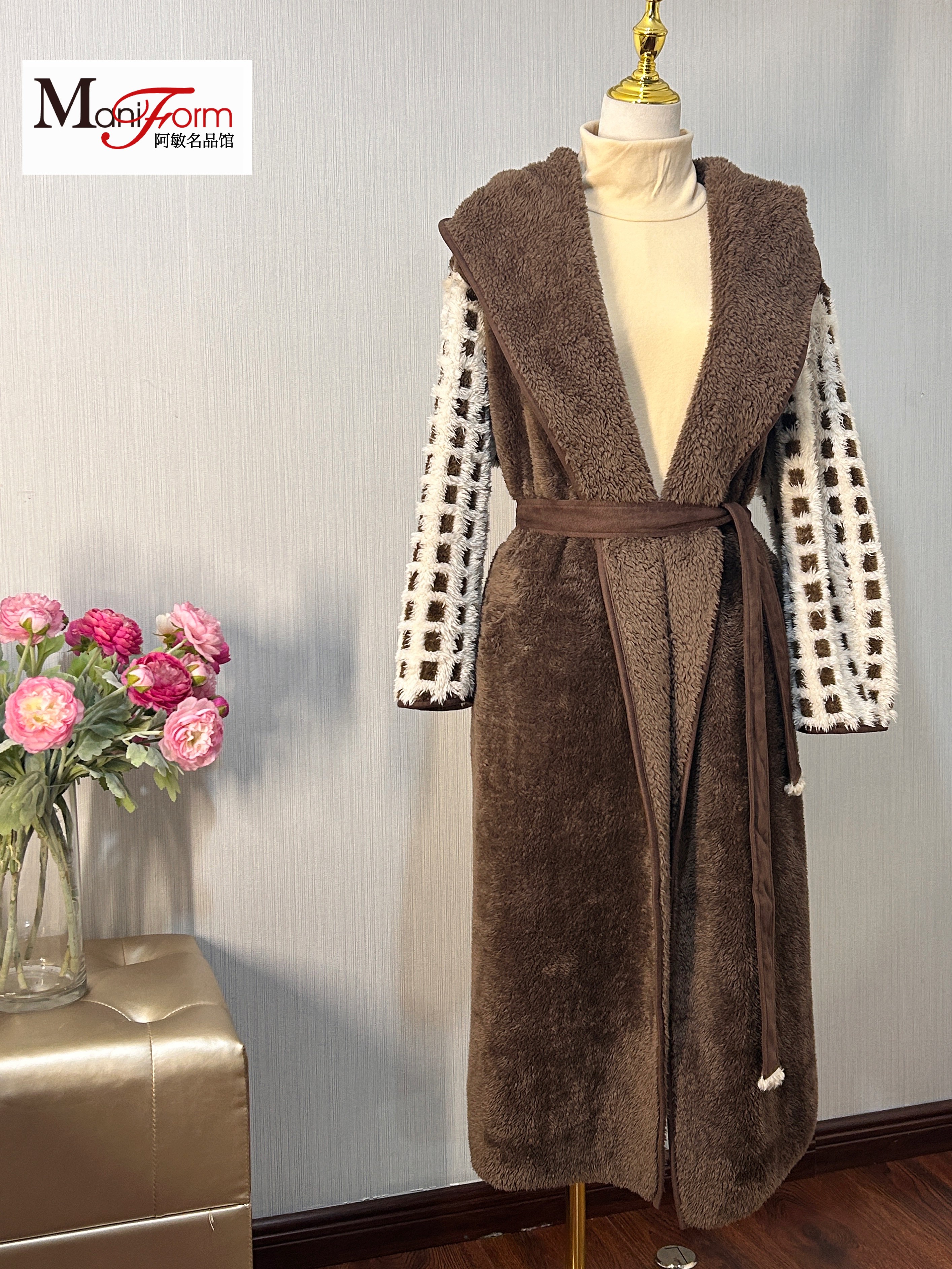 朵朵可可cp001女士秋冬双面长毛绒连帽保暖家居浴袍睡袍