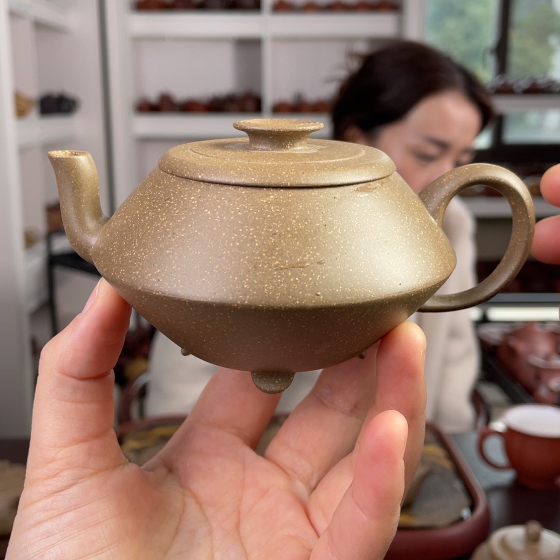 紫砂茶壶青玉段气窑四足合斗180cc
