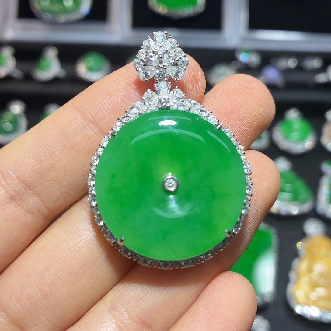翡翠18K金镶嵌吊坠(不含链)翡翠