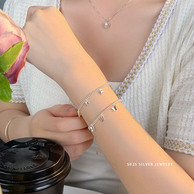 925银手链 C5368SL 925银时尚蝴蝶爱心手链女百搭新款2024新款