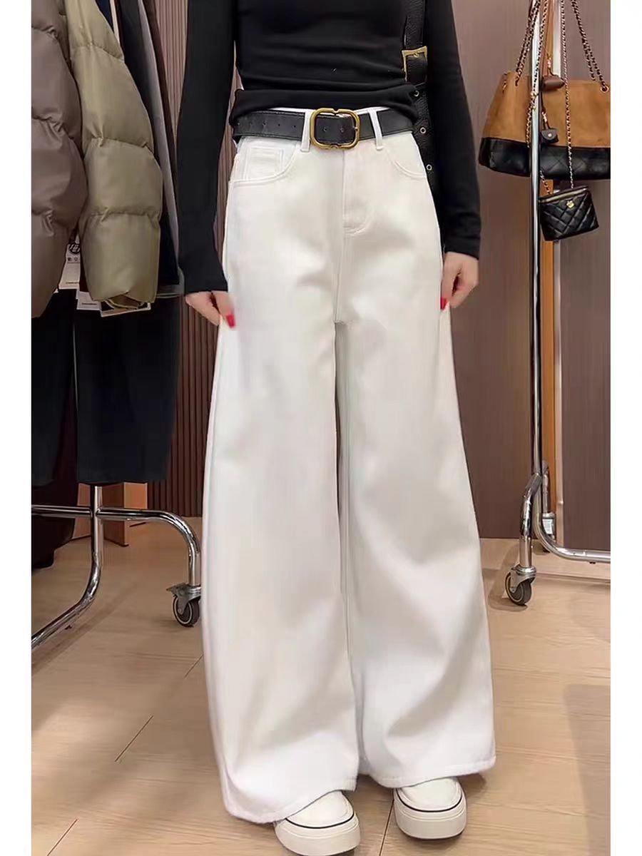 <A>2025高腰新款白色牛仔阔腿裤