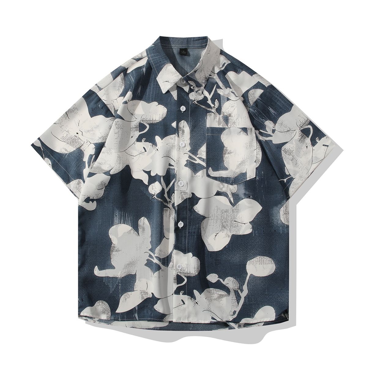 夏季小众高级冰丝短袖衬衫薄款冰感男I士NS涂鸦印花衬衫宽松男装