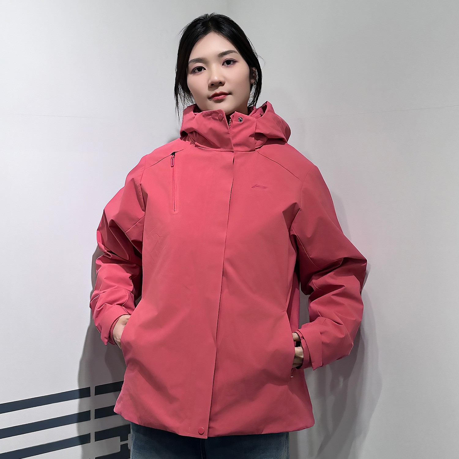 李宁风衣 2025春季新款女子三合一加绒连帽时尚运动冲锋衣AWBU050