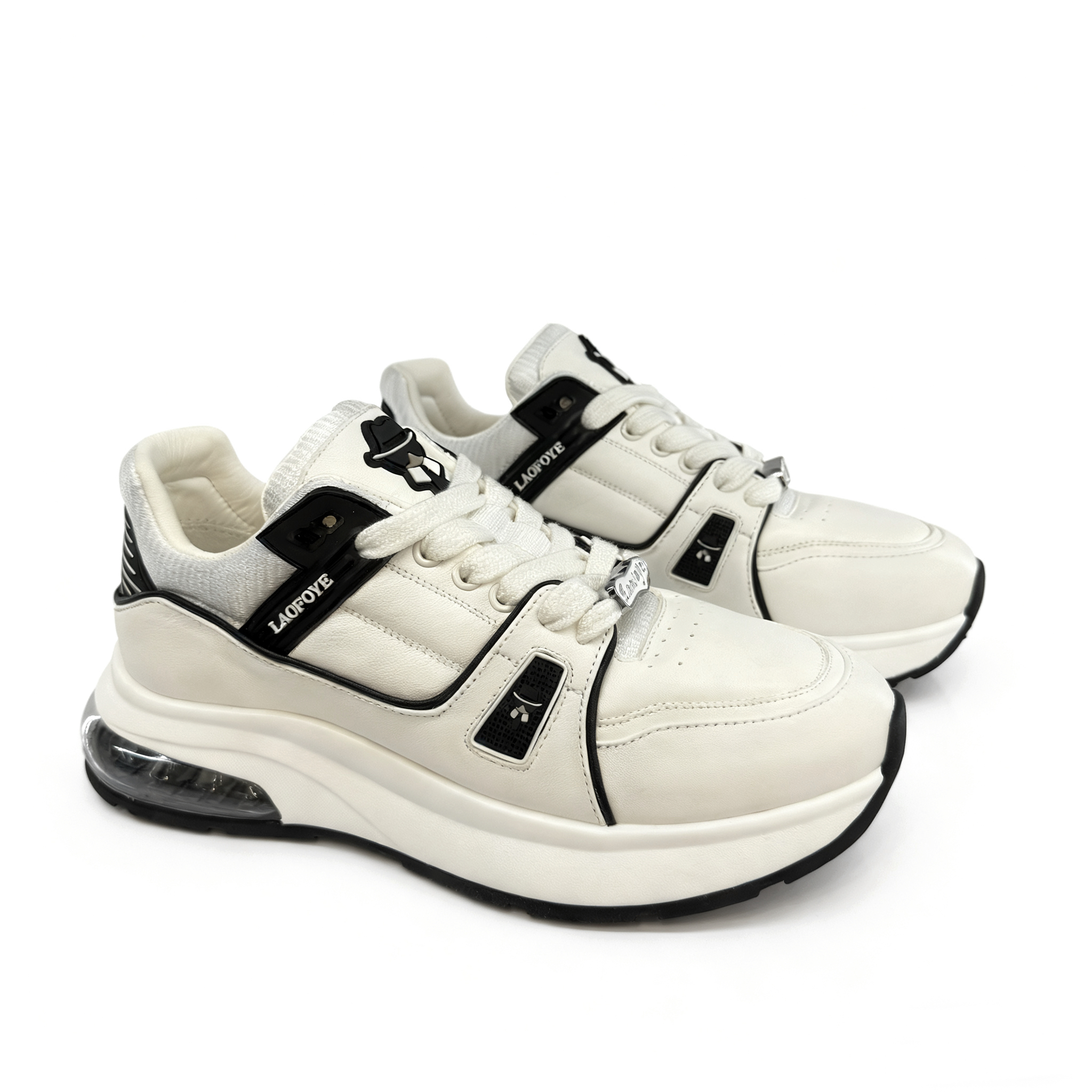 LAOFOYE老佛爷白黑色舒适户外休闲透气运动气垫底男鞋男士时尚