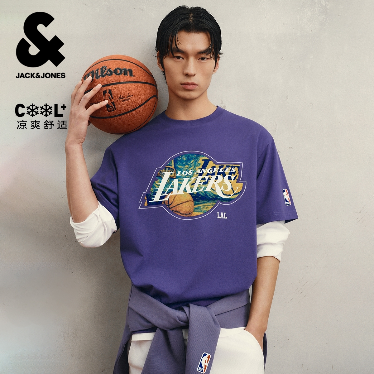 【复古回潮】杰克琼斯NBA联名湖人队男装T恤夏季短袖凉感圆领舒适