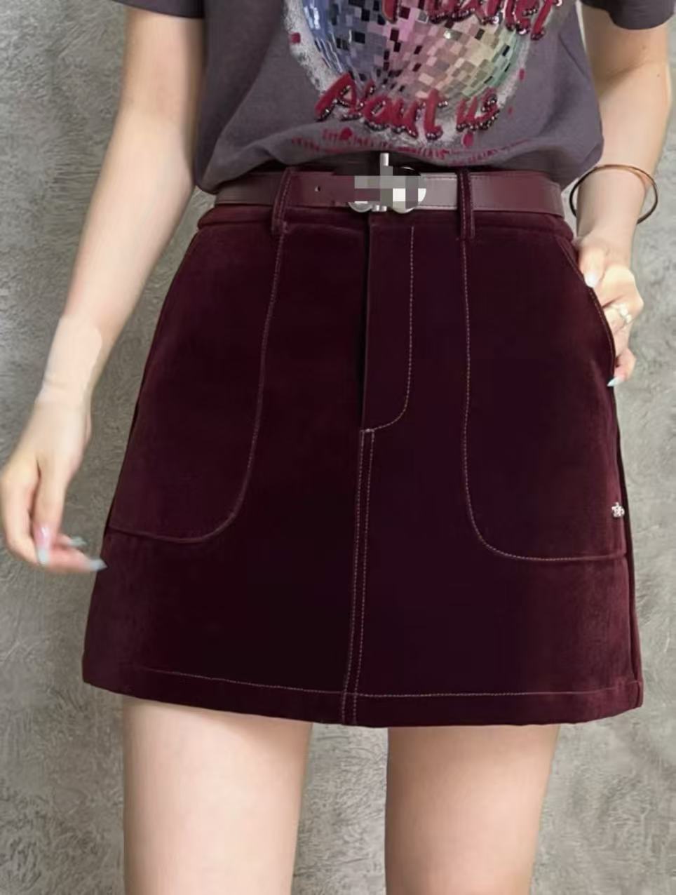 【晨浠定制】新款时尚百搭丝绒显瘦半裙279036