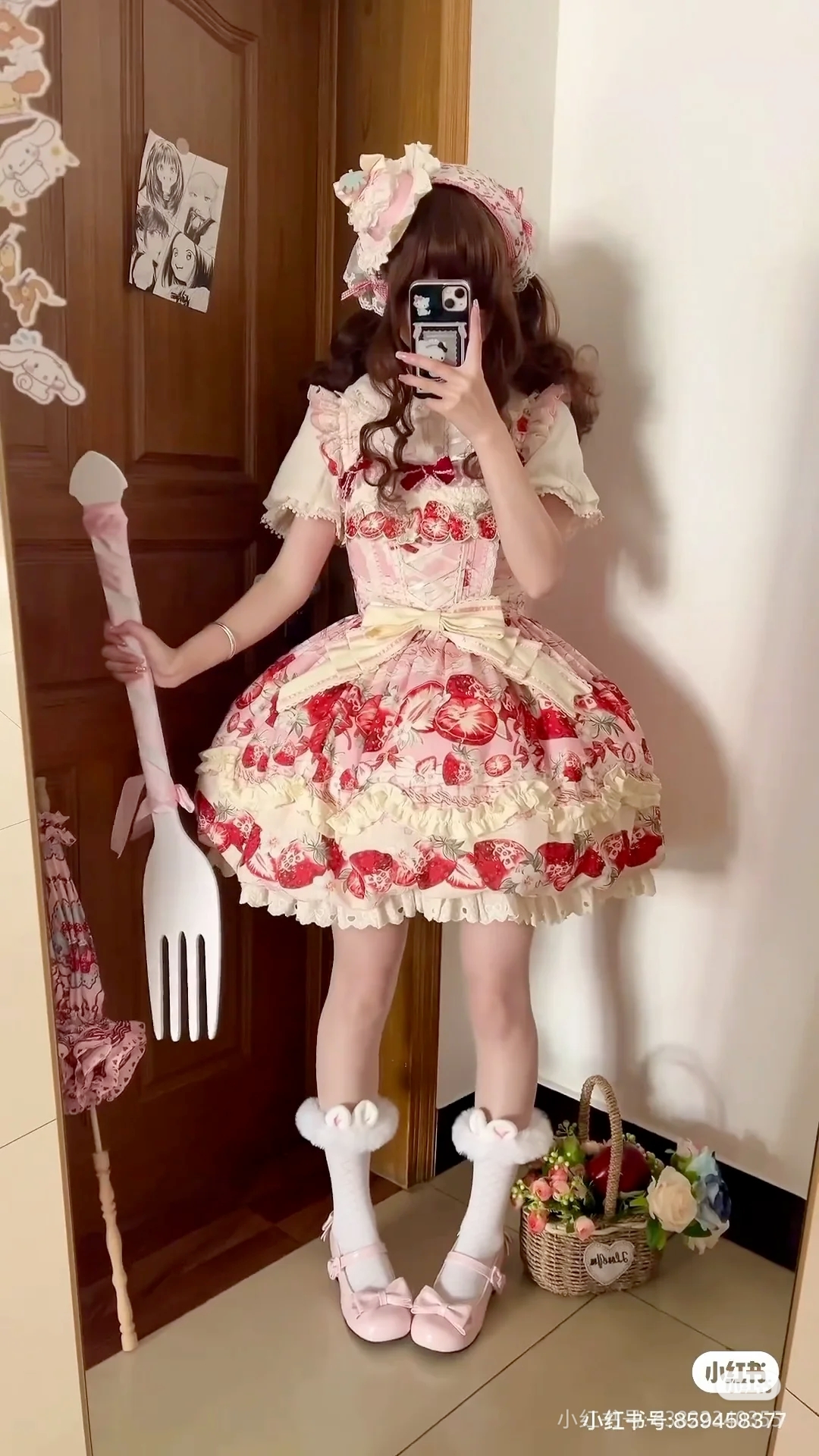 草莓空想曲尾款200花苞粉色短款吊带裙甜美lolita日常十二月补