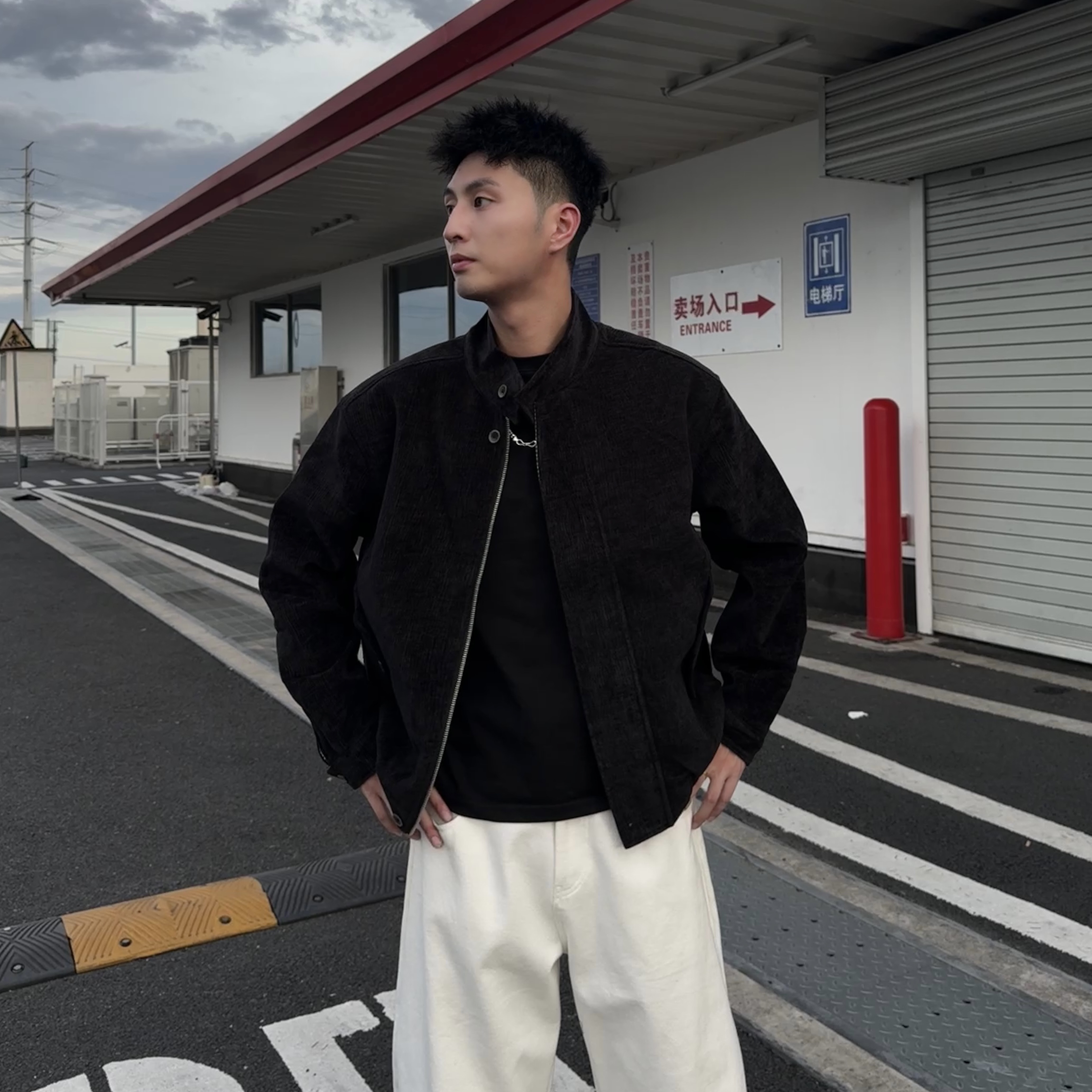 Aye树纹机理感千鸟格老钱风外套男秋冬短款立领哈灵顿夹克