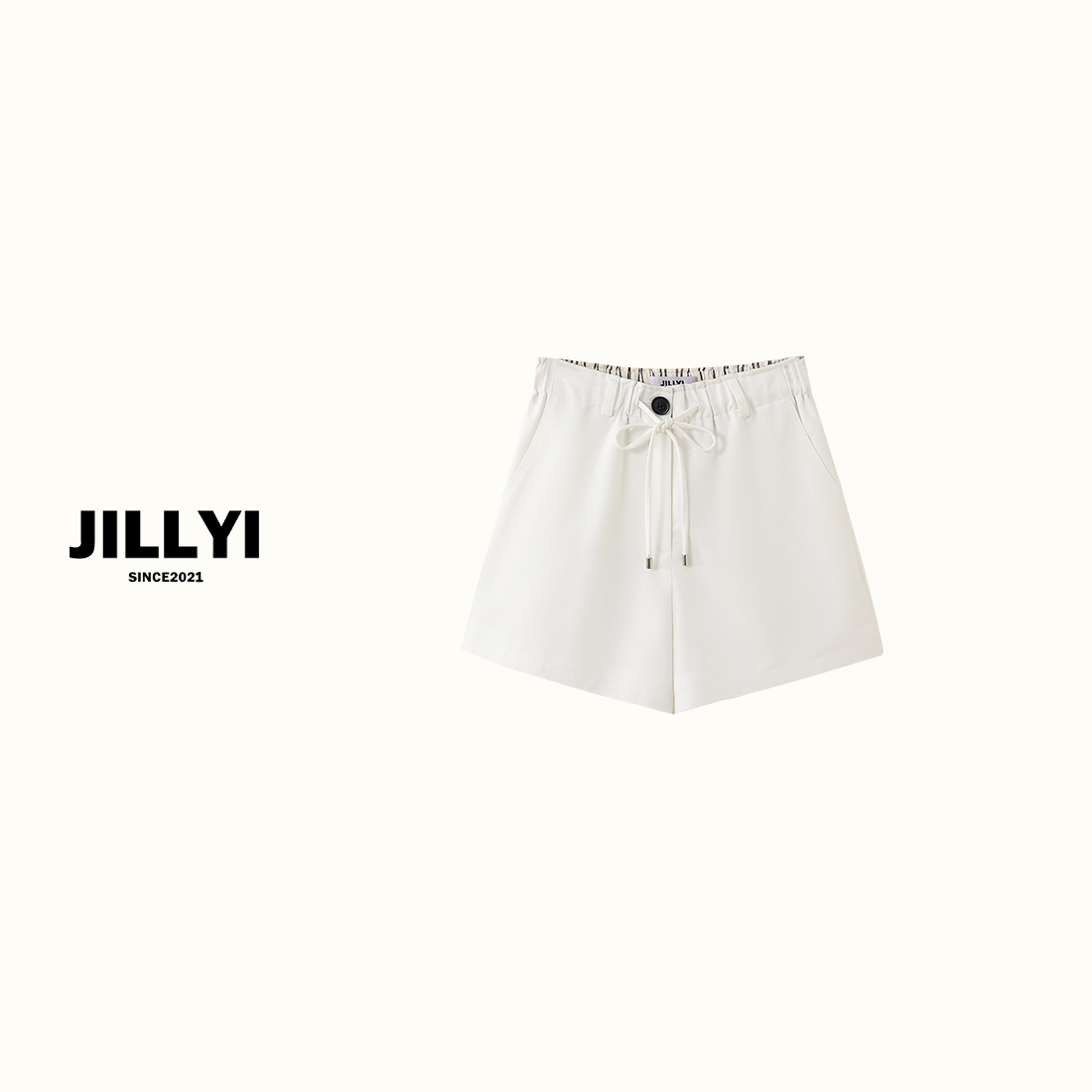 JILLYI【纯白甜心】白色腰间系带休闲风短裤夏季简约时尚百搭
