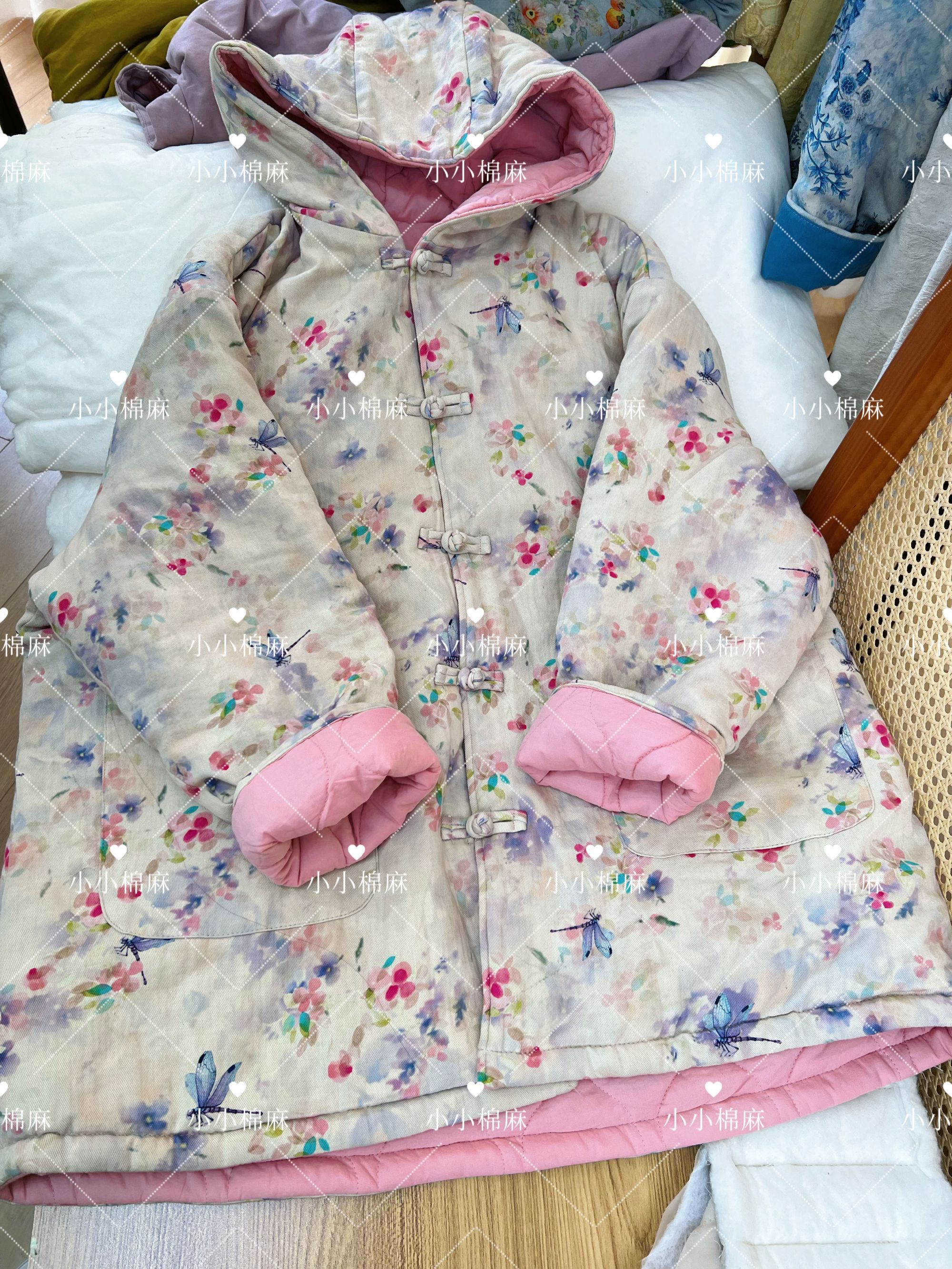 376【连帽蜻蜓】长款棉服秋冬汉元素中国风宽松型新中式厚棉袄