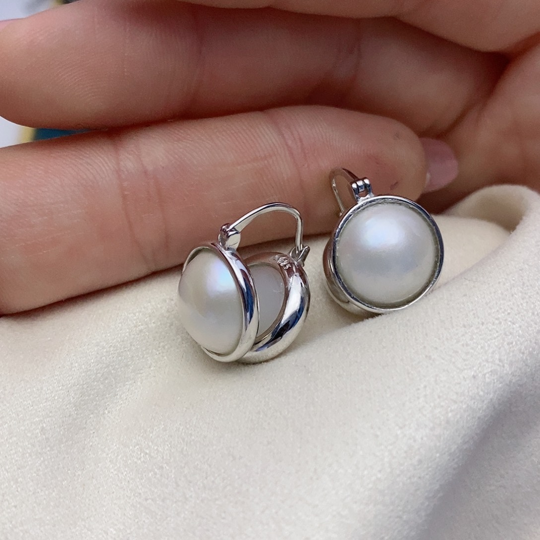 【闪购商品】拼合珍珠（马贝珠）耳饰银S925镶嵌59